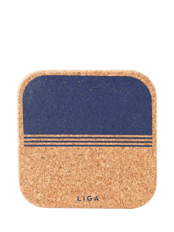 LIGA Ocean Organic Cork Coaster, Set of 4, Blue Cork, Blue Cork