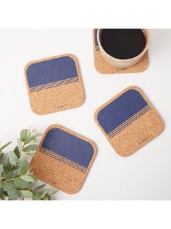 LIGA Ocean Organic Cork Coaster, Set of 4, Blue Cork - view 2, Blue Cork