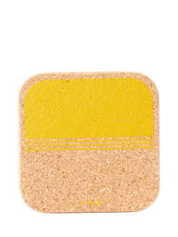 LIGA Beach Organic Cork Coaster, Set of 4, Yellow Cork, Yellow Cork