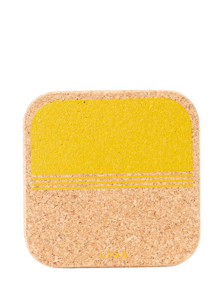 LIGA Beach Organic Cork Coaster, Set of 4, Yellow Cork, Yellow Cork