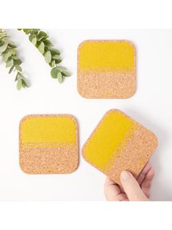 LIGA Beach Organic Cork Coaster, Set of 4, Yellow Cork - view 2, Yellow Cork