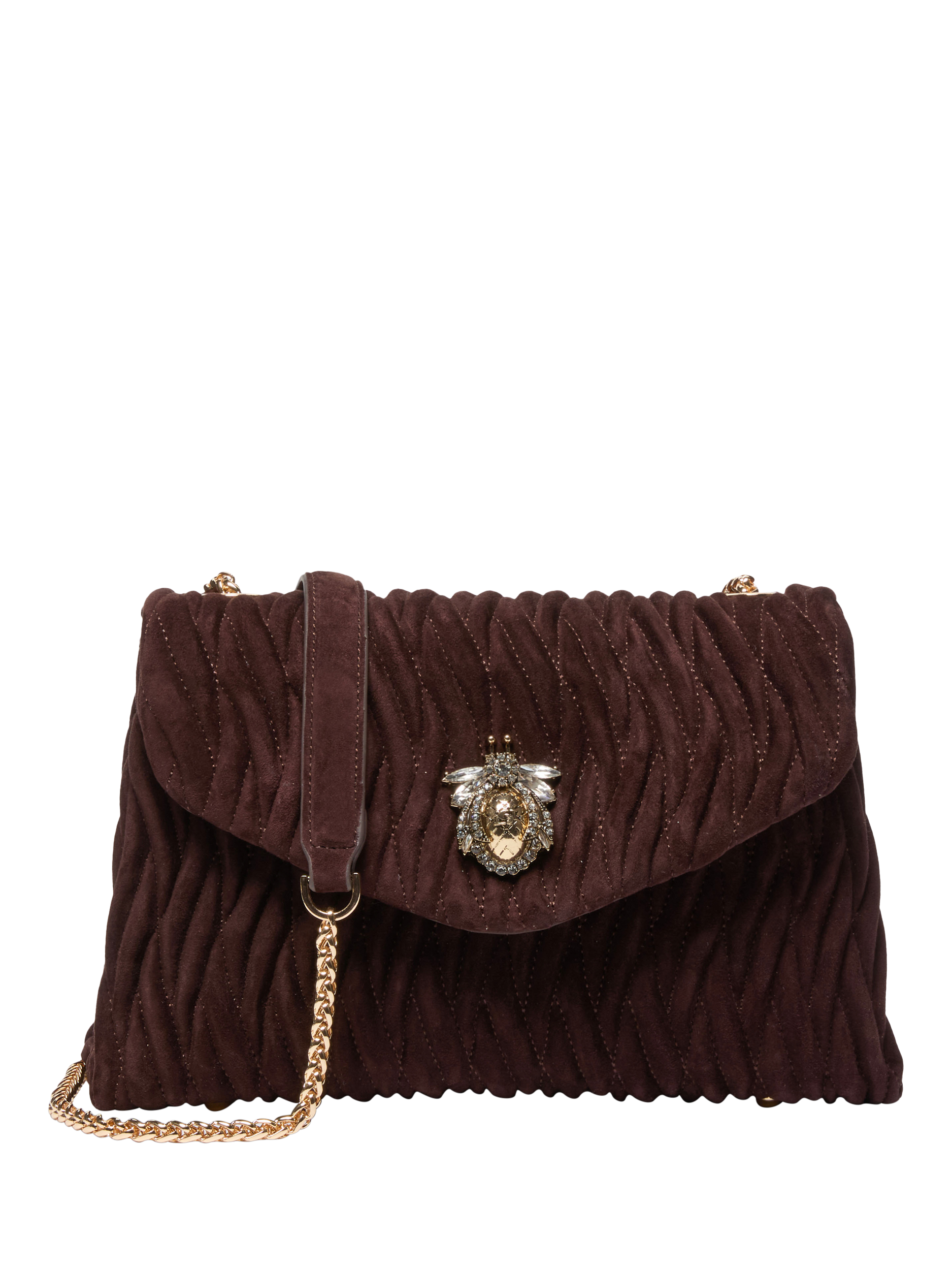 Product image 1 of 1, which shows Dune London Darling Suede Handbag, Dark Brown, One Size