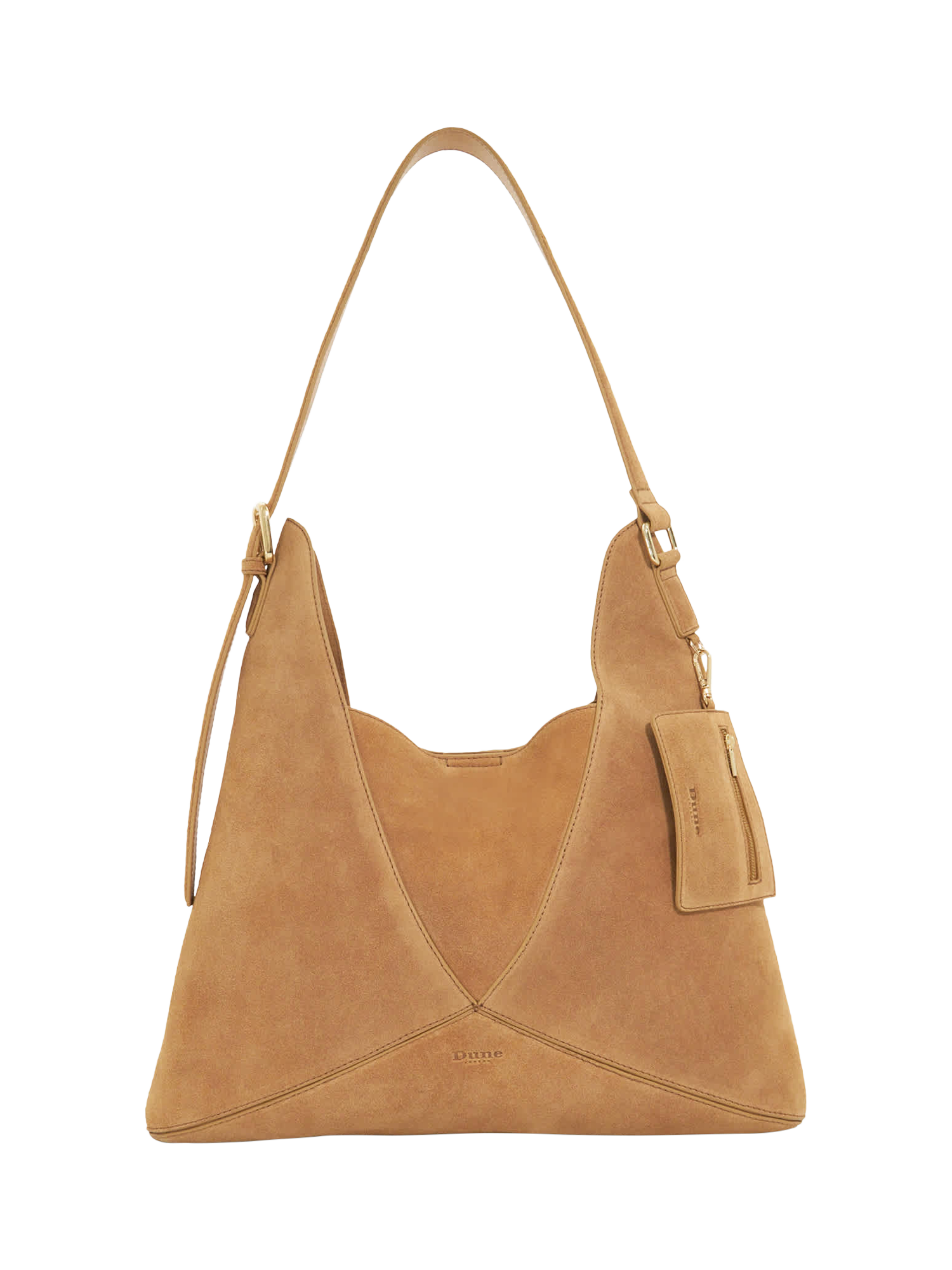 Product image 1 of 4, which shows Dune London Dearest Suede Tote Bag, Tan