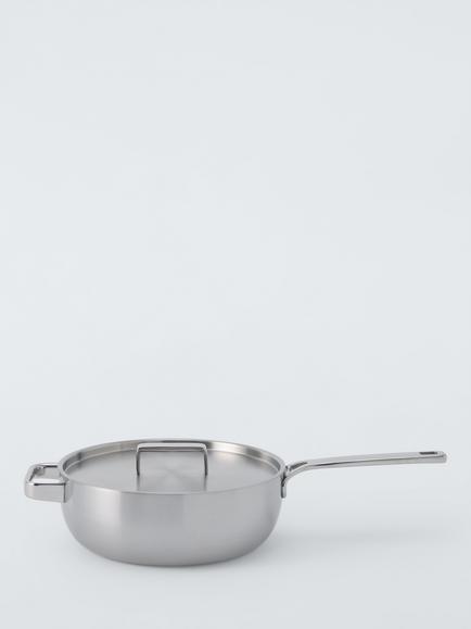 John Lewis 5-Ply Thermacore Stainless Steel Uncoated Chef Pan with Lid & Helper Handle, 26cm, Stainless Steel