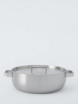 John Lewis 5-Ply Thermacore Stainless Steel Uncoated Chef's Pan & Lid, 28cm, Stainless Steel