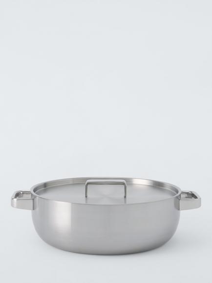 John Lewis 5-Ply Thermacore Stainless Steel Uncoated Chef's Pan & Lid, 30cm, Stainless Steel