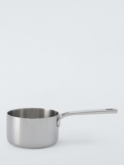John Lewis 5-Ply Thermacore Stainless Steel Uncoated Milk Pan, 14cm, Stainless Steel