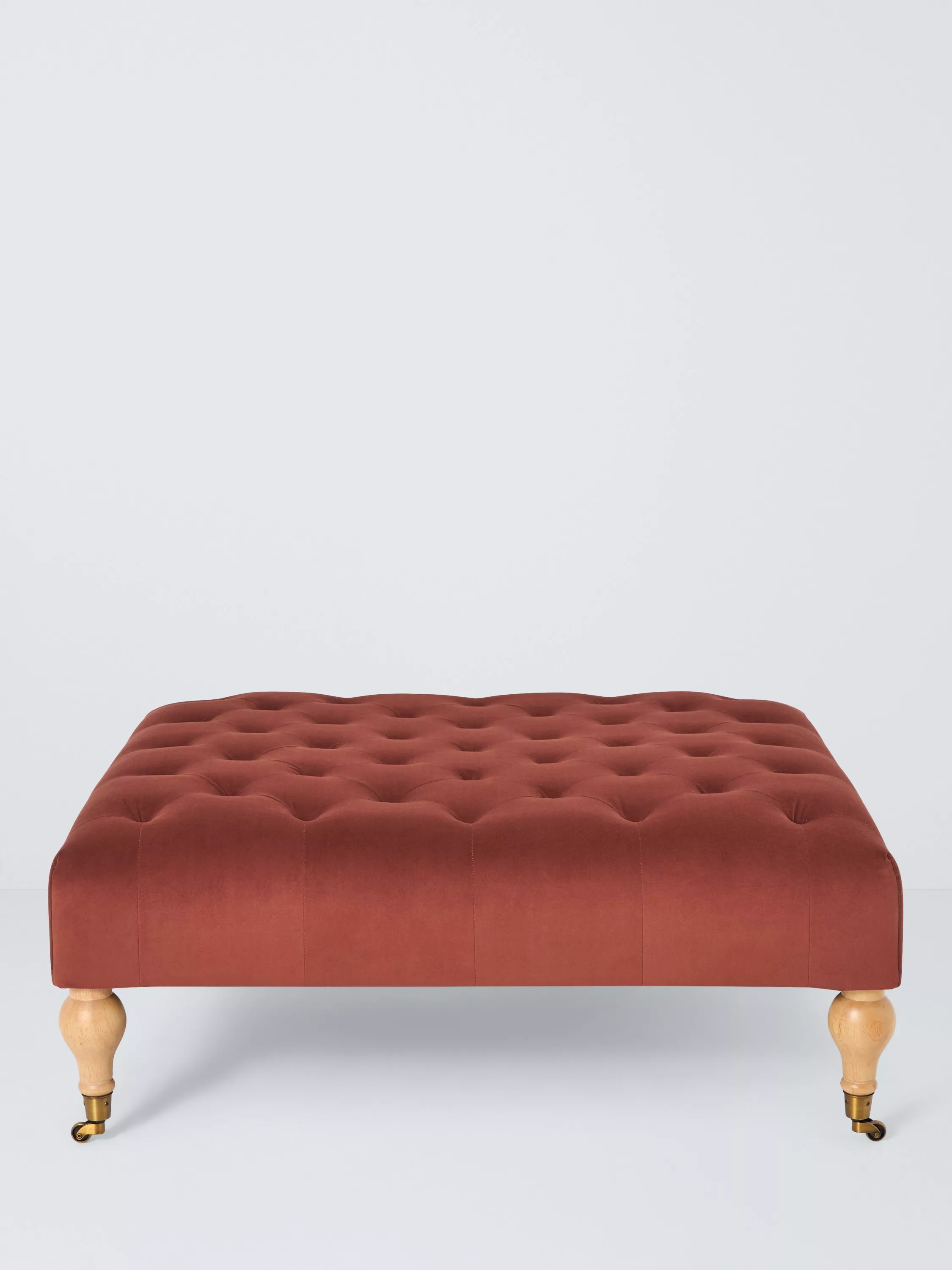 John Lewis Classic Square Footstool, Rust Velvet