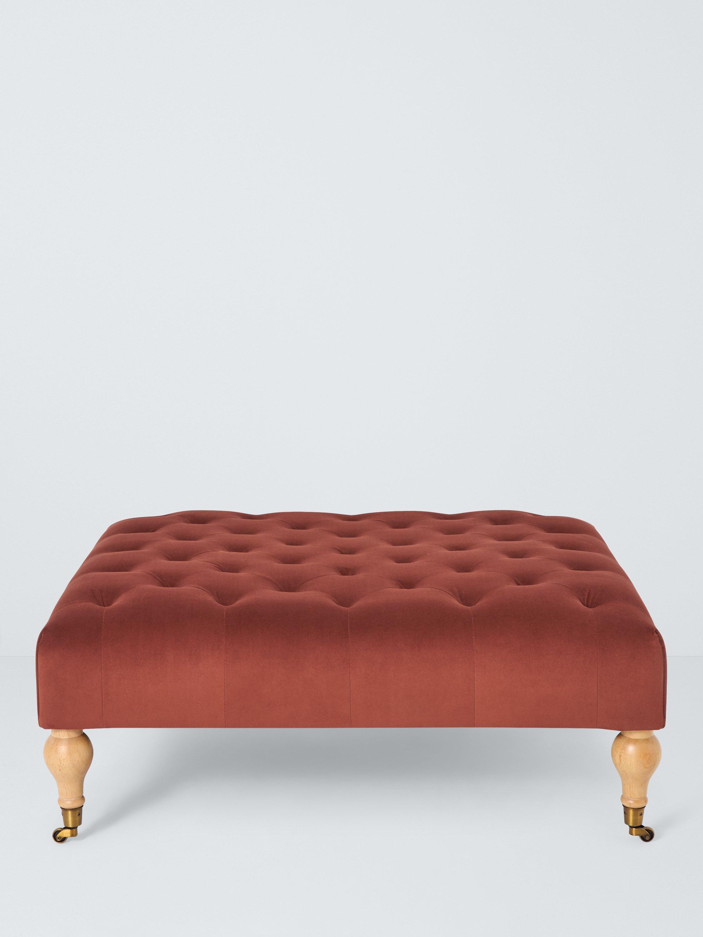 Classic Range, John Lewis Classic Square Footstool, Rust Velvet