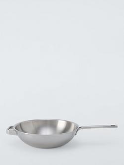 John Lewis 5-Ply Thermacore Stainless Steel Uncoated Wok with Helper Handle, 30cm, Stainless Steel