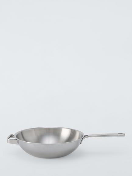 John Lewis 5-Ply Thermacore Stainless Steel Uncoated Wok with Helper Handle, 30cm, Stainless Steel