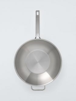 John Lewis 5-Ply Thermacore Stainless Steel Uncoated Wok with Helper Handle, 30cm - view 2, Stainless Steel