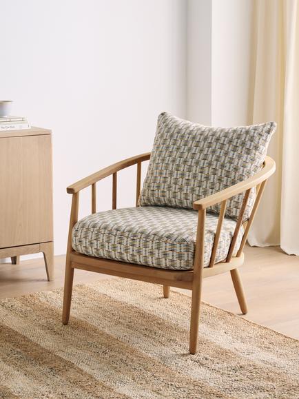 John Lewis Frome Armchair, Vintage Ash Leg, Bala Check Avocado - view 2, Bala Check Avocado