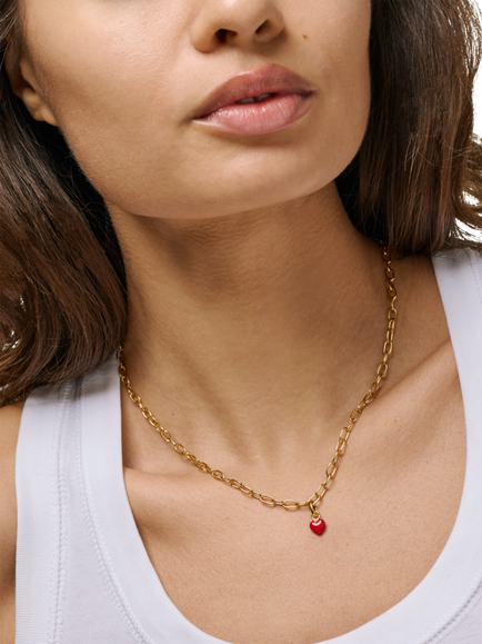 ENAMEL Copenhagen Amore Enamel Heart Charm, Red/Gold - view 2, Yellow Gold