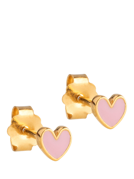 ENAMEL Copenhagen Amore Enamel Heart Stud Earrings, Yellow Gold/ Pink