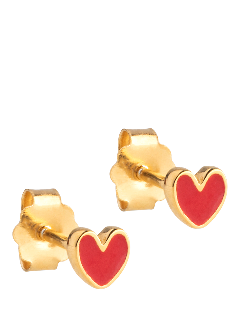 Product image 1 of 3, which shows ENAMEL Copenhagen Amore Enamel Heart Stud Earrings, Red/Gold