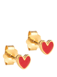 ENAMEL Copenhagen Amore Enamel Heart Stud Earrings, Yellow Gold/ Red