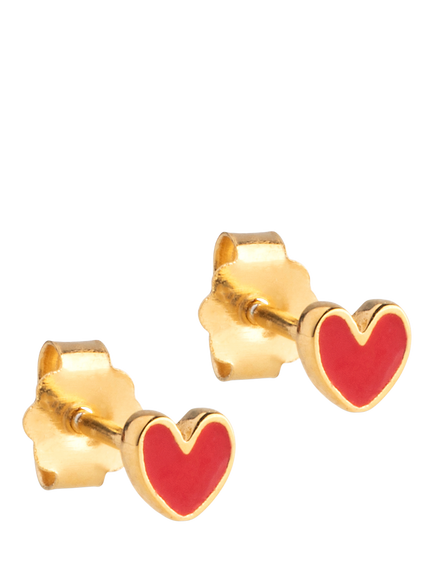 ENAMEL Copenhagen Amore Enamel Heart Stud Earrings, Yellow Gold/ Red