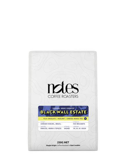 beanz Notes Blackwall Estate Espresso Whole Bean Coffee, 250g, Black