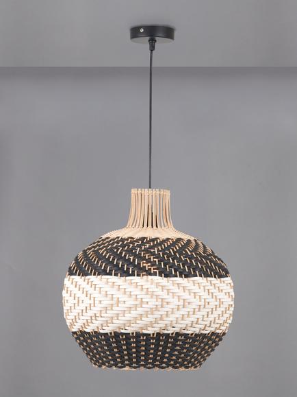 Pacific Rowan Woven Rattan Striped Pendant Ceiling Light, Black, Black