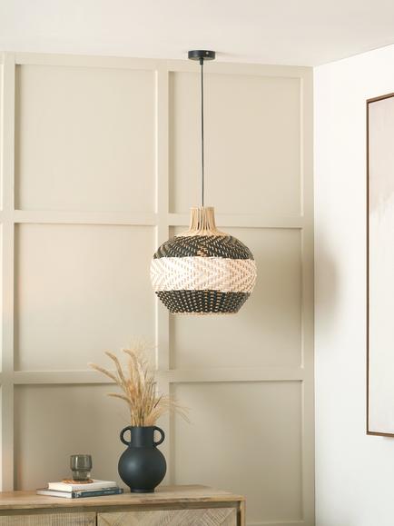Pacific Rowan Woven Rattan Striped Pendant Ceiling Light, Black - view 2, Black