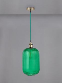 Designers Guild Varese Ribbed Glass Pendant Ceiling Light, Green, Green