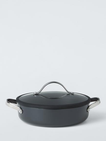John Lewis 'The Pan' Aluminium Non-Stick Shallow Casserole & Lid, Black