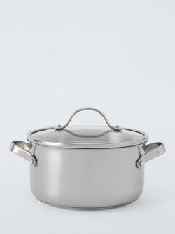 John Lewis 'The Pan' Stainless Steel Uncoated Casserole & Lid, 20cm, Stainless Steel