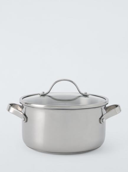 John Lewis 'The Pan' Stainless Steel Uncoated Casserole & Lid, 20cm, Stainless Steel