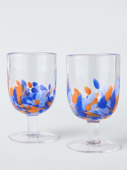 John Lewis Confetti Base Wine Glass, Set of 2, 230ml, Blue/Multi, 