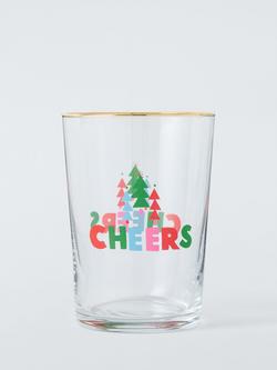 John Lewis Christmas 'Cheers' Glass Tumbler, 500ml, Clear/Multi, Clear