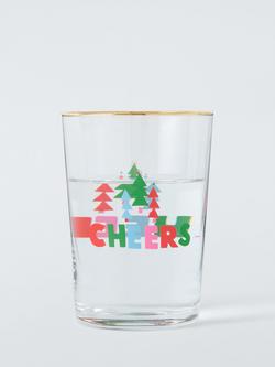 John Lewis Christmas 'Cheers' Glass Tumbler, 500ml, Clear/Multi - view 2, Clear