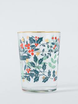 John Lewis Christmas Foliage Glass Tumbler, 500ml, Clear/Multi - view 2, Clear