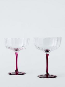 John Lewis Colour Stem Optic Coupe Cocktail Glass, Set of 2, 350ml, Plum, Clear