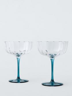 John Lewis Colour Stem Optic Coupe Cocktail Glass, Set of 2, 350ml, Teal, Clear