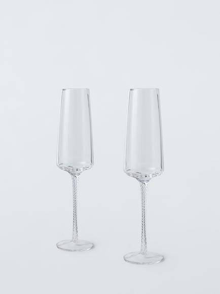 John Lewis Twisted Stem Glass Champagne Flute, Set of 2, 545ml, Clear, Clear