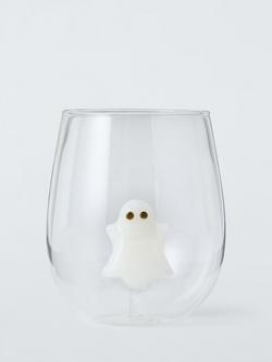John Lewis Halloween Ghost Glass Tumbler, 480ml, Clear/White, 