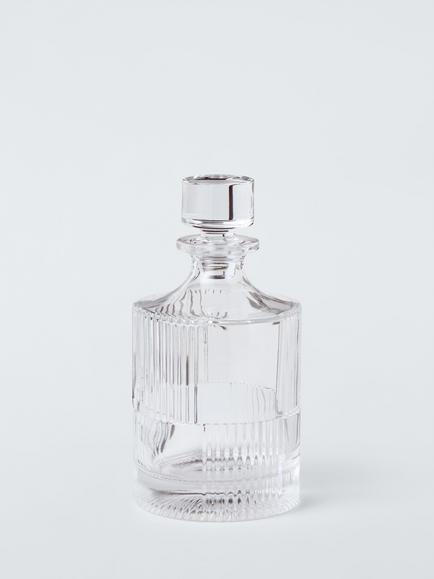John Lewis Ribbed Cut Glass 1L Decanter & 2 Double Old Fashioned 260ml Tumblers Gift Set, Clear - view 2, Clear
