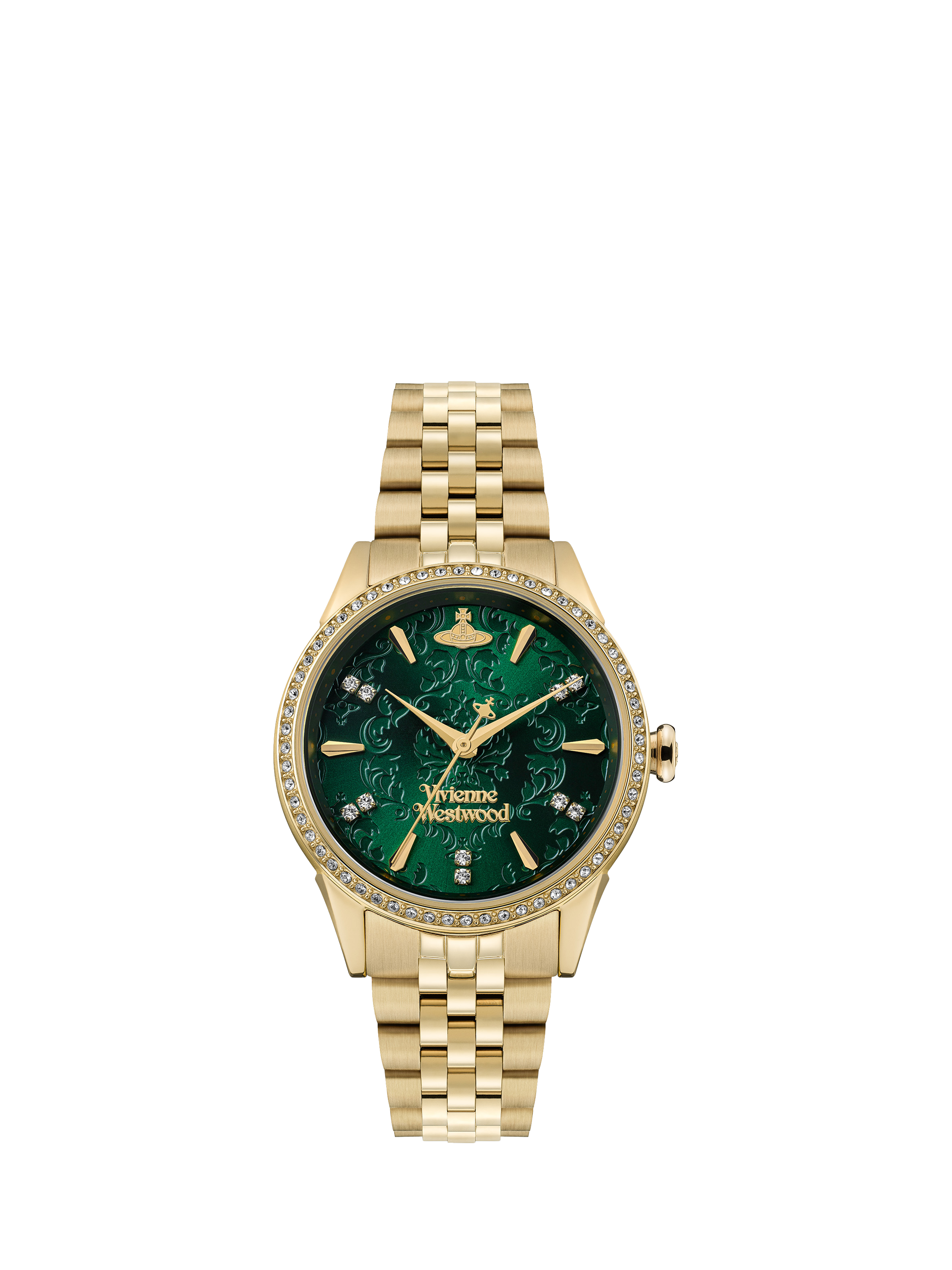 Product image 1 of 7, which shows Vivienne Westwood VV327 Little Wallace Women's Bracelet Strap Watch, Green/Gold