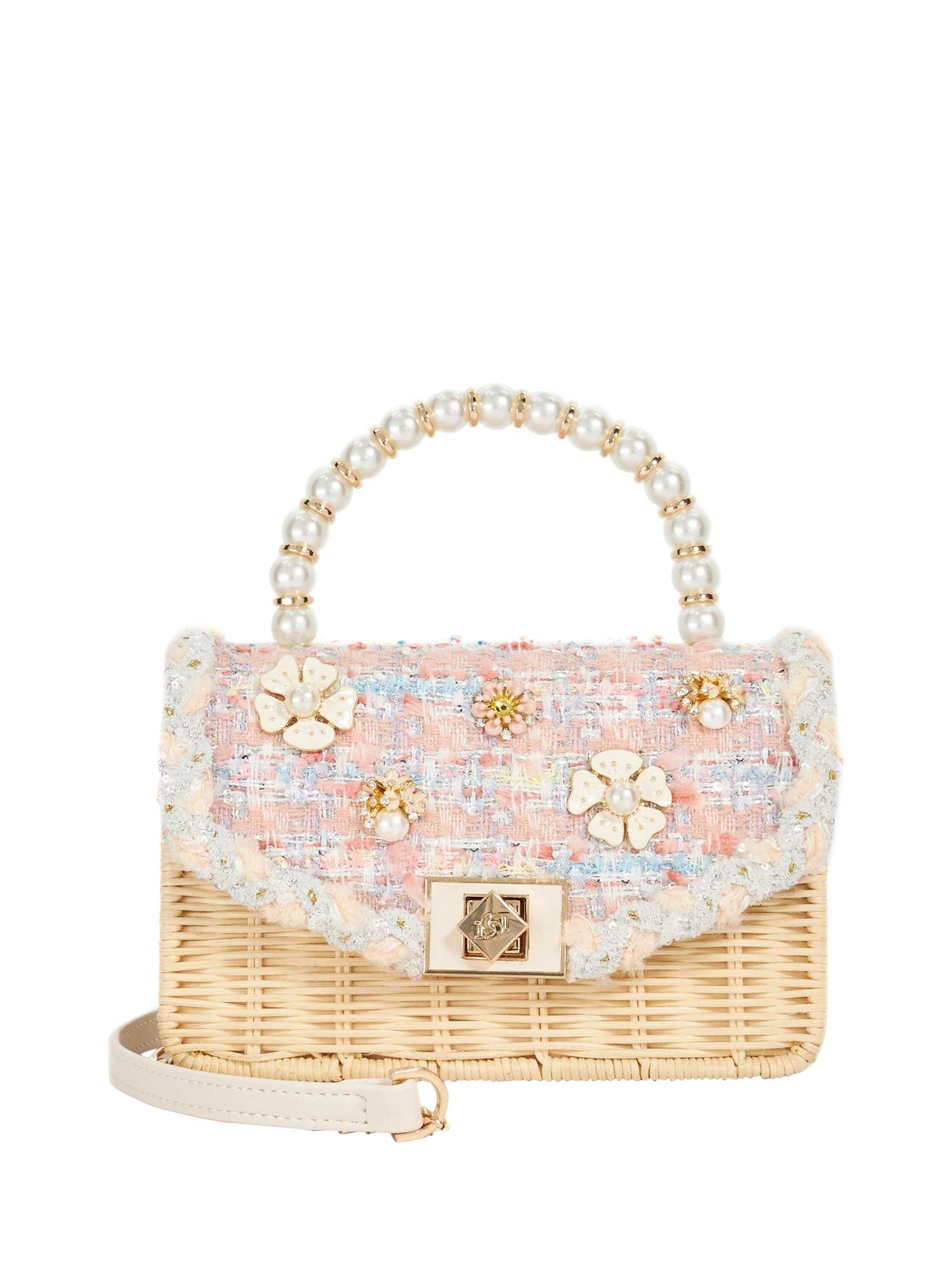 Product image 1 of 11, which shows Dune London Blooms Bead Embellished Top Handle Bag, Pink/Multi