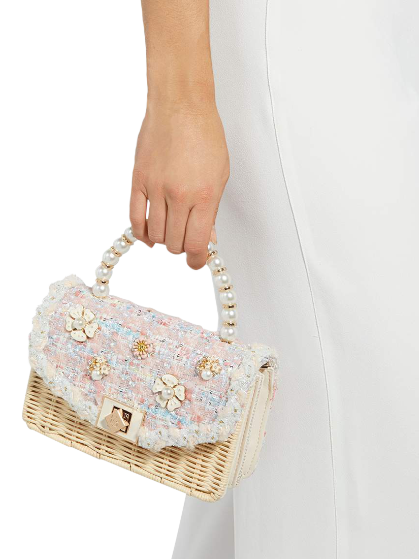 Product image 2 of 11, which shows Dune London Blooms Bead Embellished Top Handle Bag, Pink/Multi