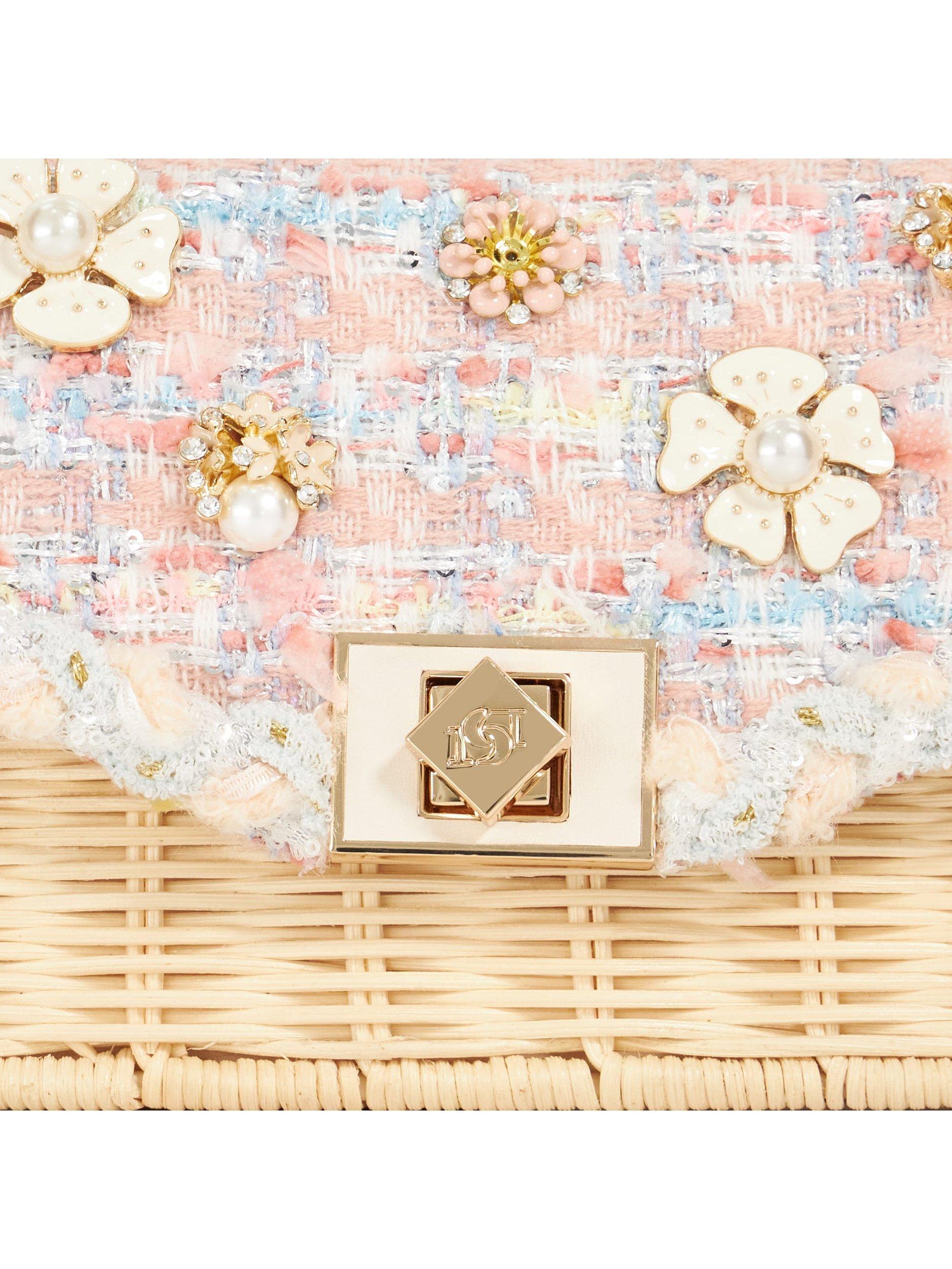 Product image 5 of 11, which shows Dune London Blooms Bead Embellished Top Handle Bag, Pink/Multi