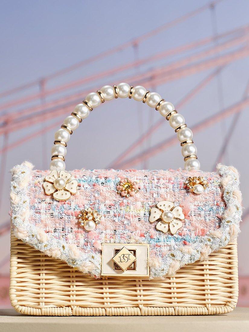 Product image 6 of 11, which shows Dune London Blooms Bead Embellished Top Handle Bag, Pink/Multi