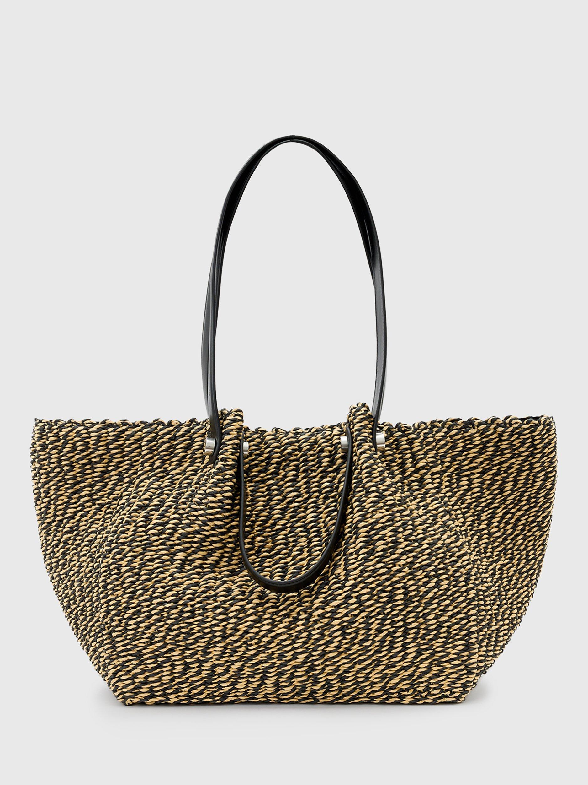 AllSaints Allington Straw Tote Bag, Black/Multi
