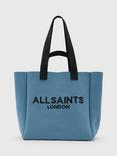 AllSaints Izzy Knitted East West Tote Bag, Steel Blue