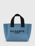 AllSaints Izzy Knitted Mini East West Tote Bag, Steel Blue