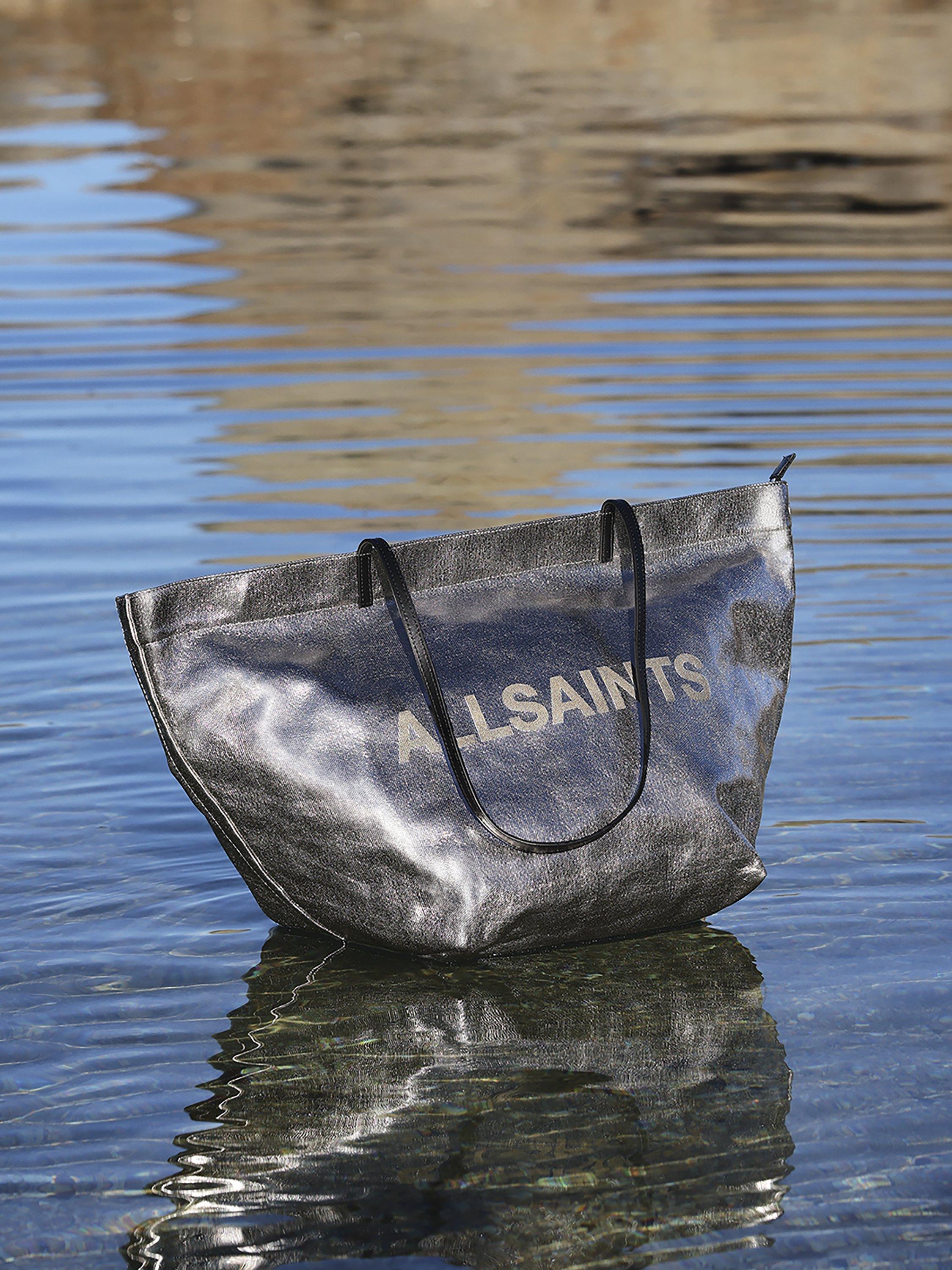 Product image 3 of 6, which shows AllSaints Serafina Canvas Tote Bag, Silver