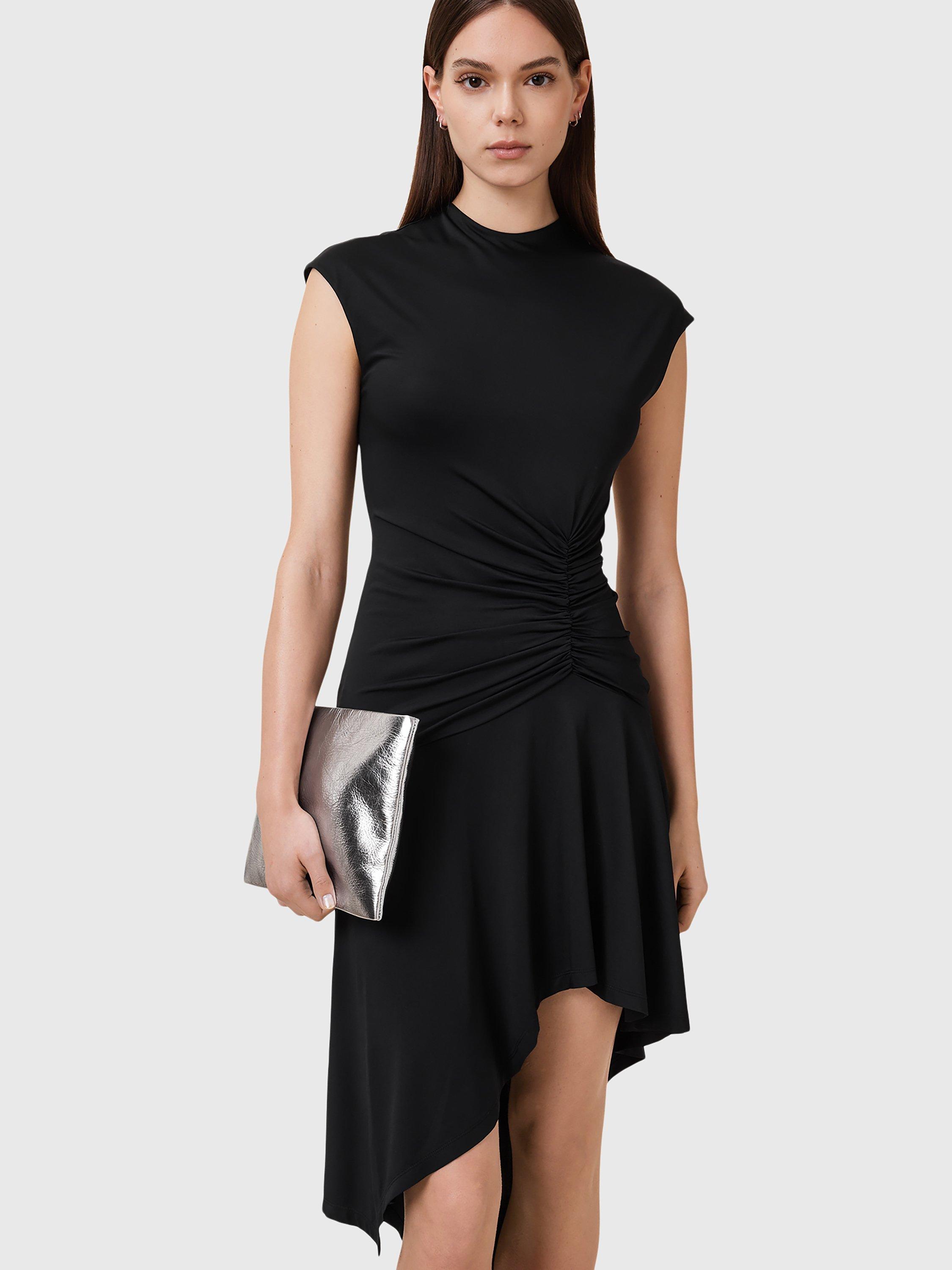 Product image 2 of 7, which shows AllSaints Bettina Metallic Leather Clutch Bag, Silver