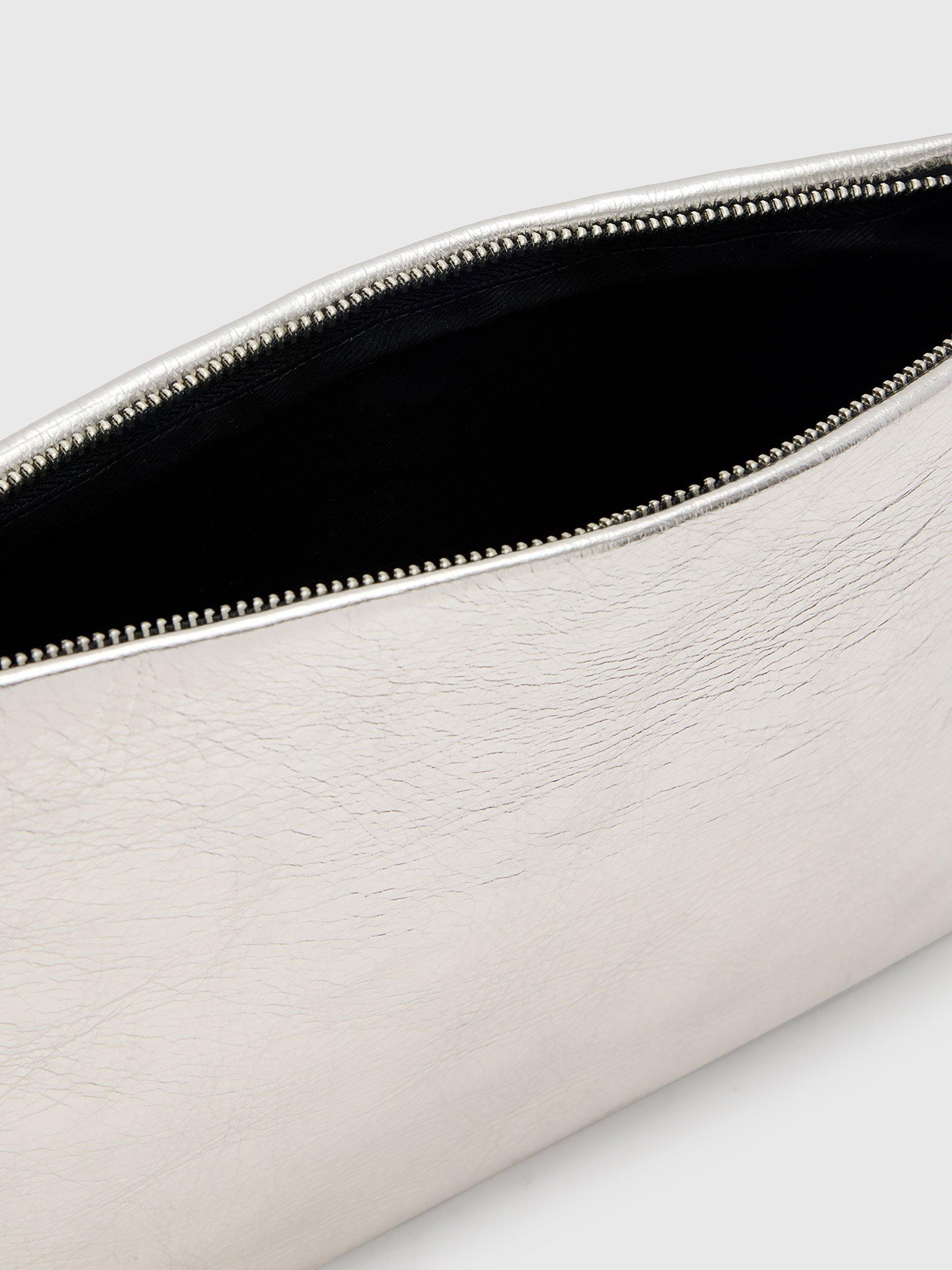 Product image 3 of 7, which shows AllSaints Bettina Metallic Leather Clutch Bag, Silver