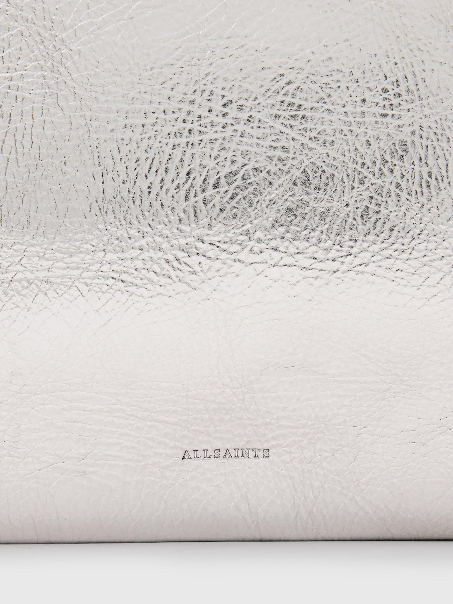 Product image 6 of 7, which shows AllSaints Bettina Metallic Leather Clutch Bag, Silver